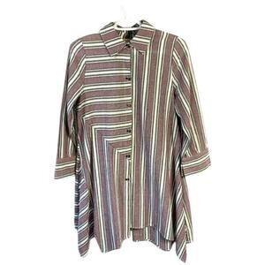 Steven Edwards Striped S Pinned Sleeve Button Front Back 100% Cotton Tunic Boho